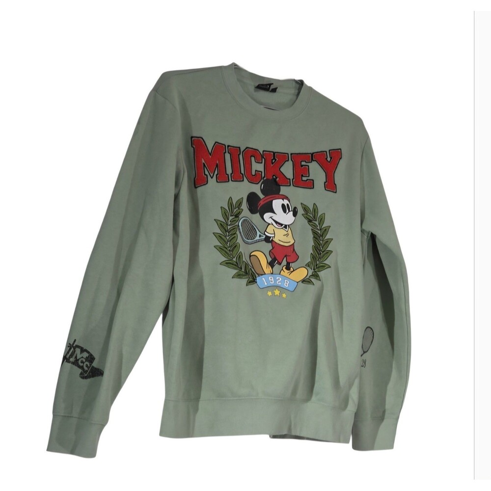 Disney Mickey Mouse Retro Tennis Varsity Crewneck Sweatshirt Sage Green Size M